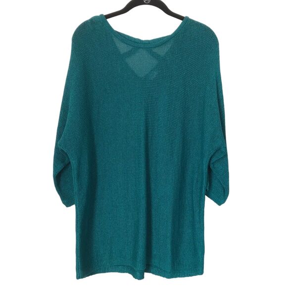 Chicos Top Size 2 (12-14) Green Crossback Pullover 3/4 Sleeve Knit Sweater - Picture 1 of 11